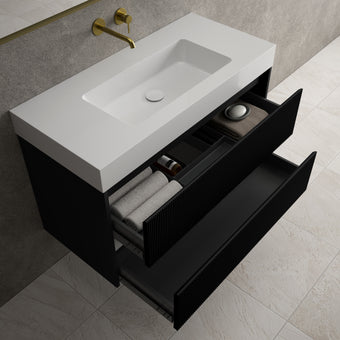 Scanalato Double Drawer Vanity Unit  With Beyondstone BLOC Basin - Pure Black 1000mm