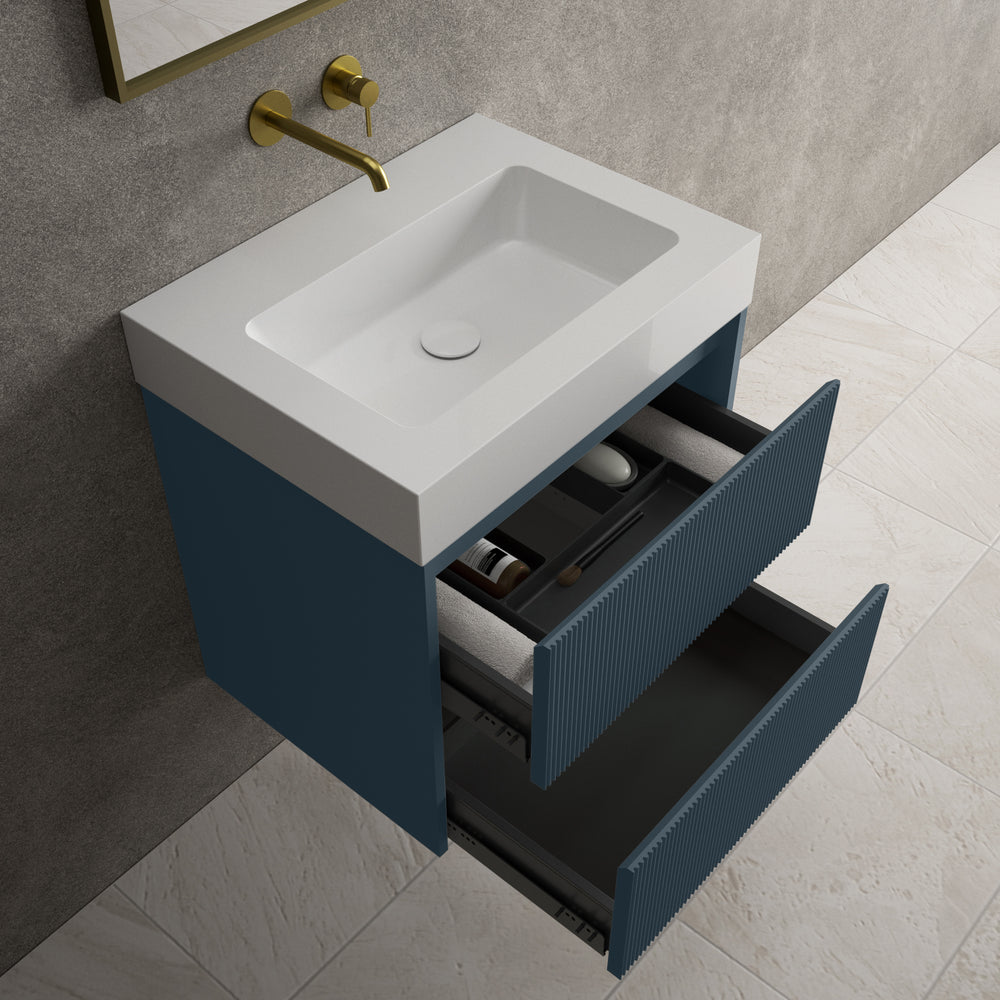 Scanalato Double Drawer Vanity Unit  With Beyondstone BLOC Basin - Midnight Blue 600mm