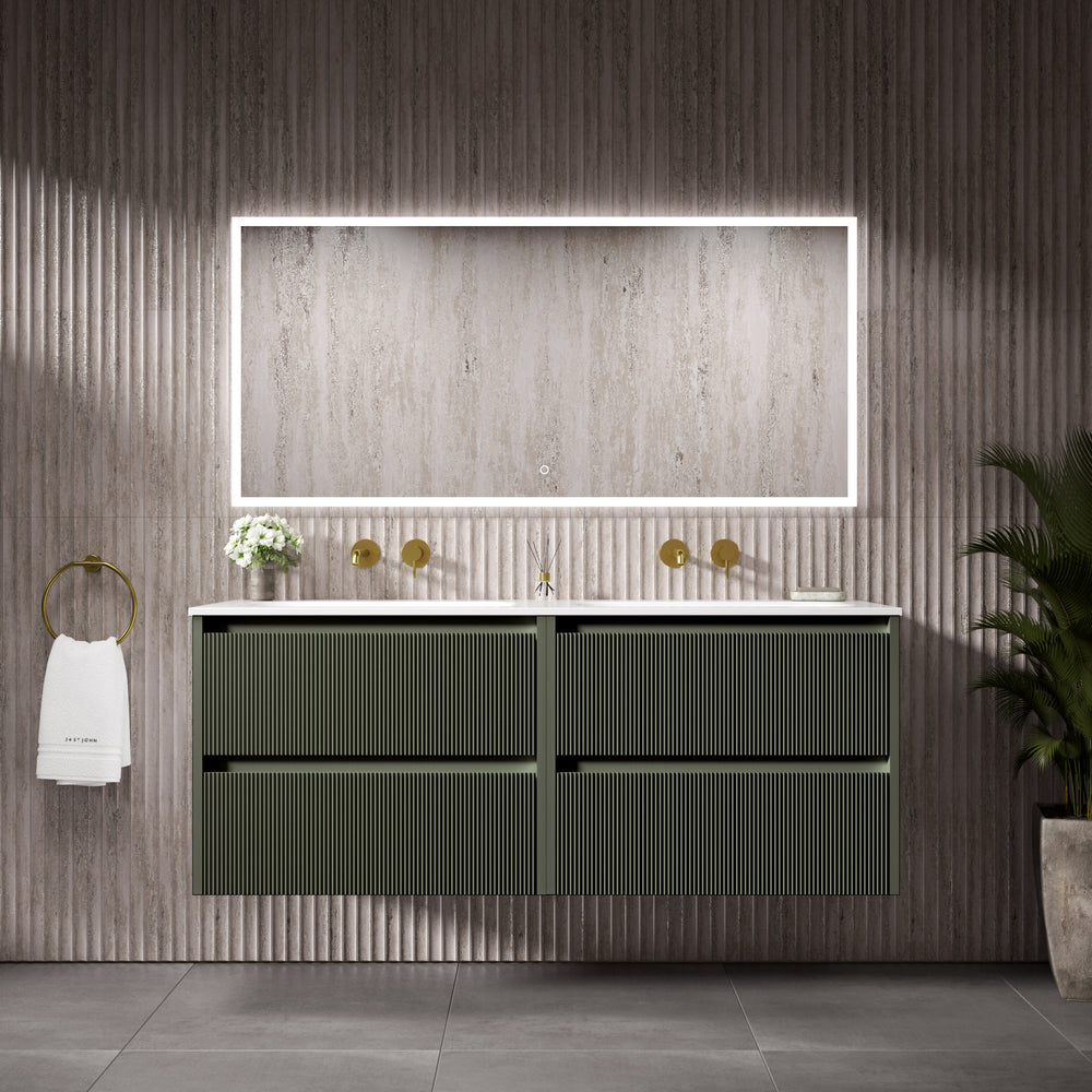 Scanalato Four Drawer Vanity Unit With Beyondstone Double Basin - Pistachio 1400mm