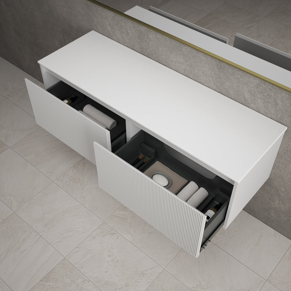 Scanalato Double Drawer Countertop Vanity Unit - Soft Grey 1400mm