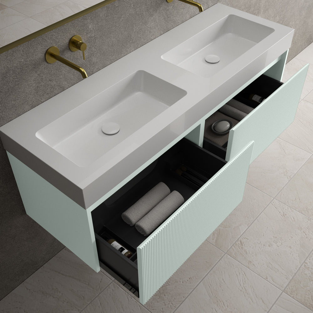 Scanalato Double Drawer Vanity Unit With Beyondstone BLOC Double Basin - Peppermint 1400mm