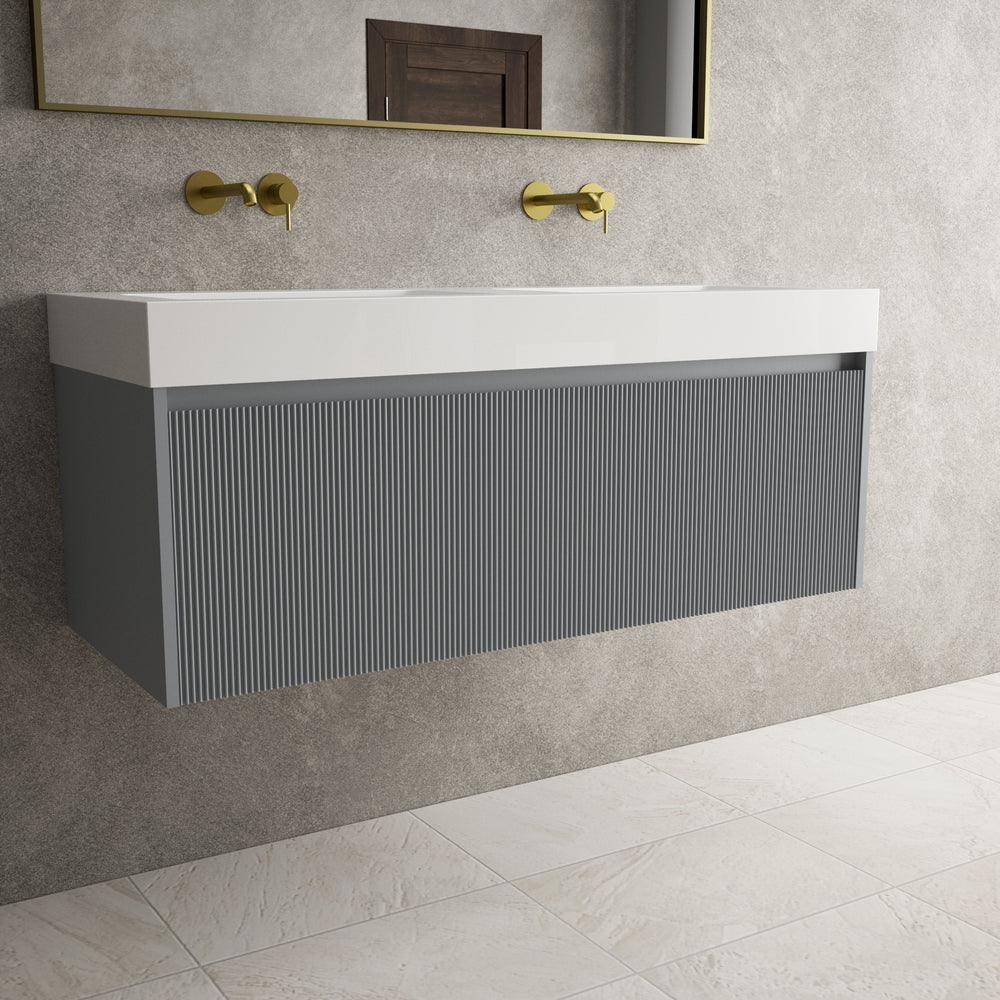Scanalato Single Drawer Vanity Unit With Beyondstone BLOC Double Basin - Dove Grey 1200mm