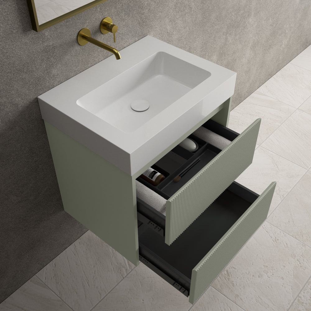 Scanalato Double Drawer Vanity Unit  With Beyondstone BLOC Basin - Pistachio 600mm