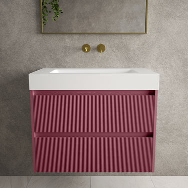 Scanalato Double Drawer Vanity Unit  With Beyondstone BLOC Basin - Mineral Red 800mm