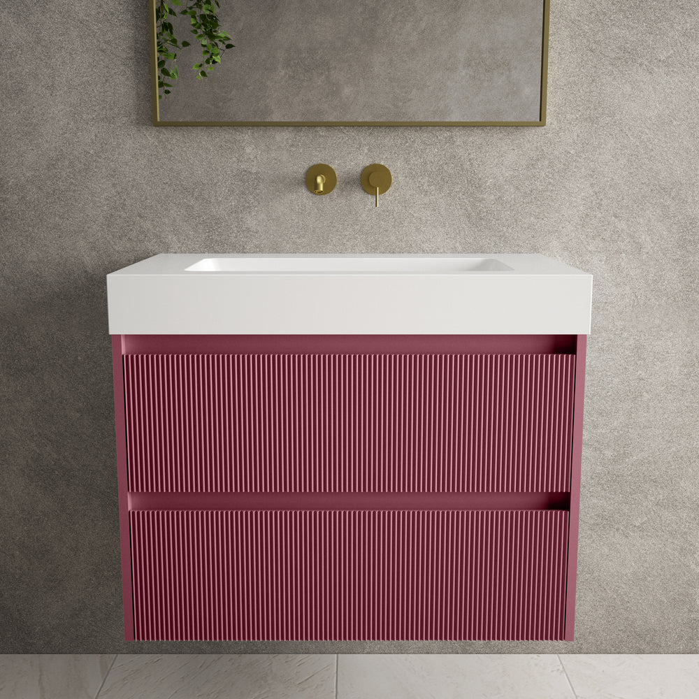 Scanalato Double Drawer Vanity Unit  With Beyondstone BLOC Basin - Mineral Red 800mm