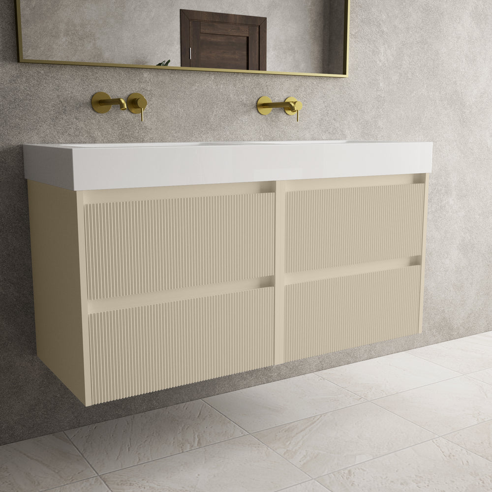 Scanalato Four Drawer Vanity Unit With Beyondstone BLOC Double Basin - Cashmere 1200mm