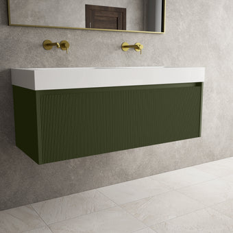 Scanalato Single Drawer Vanity Unit With Beyondstone BLOC Double Basin - Seaweed 1200mm