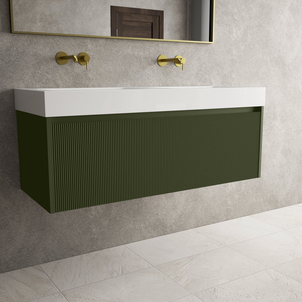 Scanalato Single Drawer Vanity Unit With Beyondstone BLOC Double Basin - Seaweed 1200mm