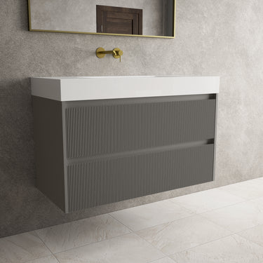 Scanalato Double Drawer Vanity Unit  With Beyondstone BLOC Basin - Rich Taupe 1000mm