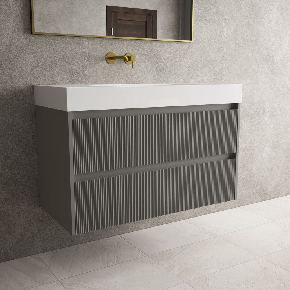 Scanalato Double Drawer Vanity Unit  With Beyondstone BLOC Basin - Rich Taupe 1000mm