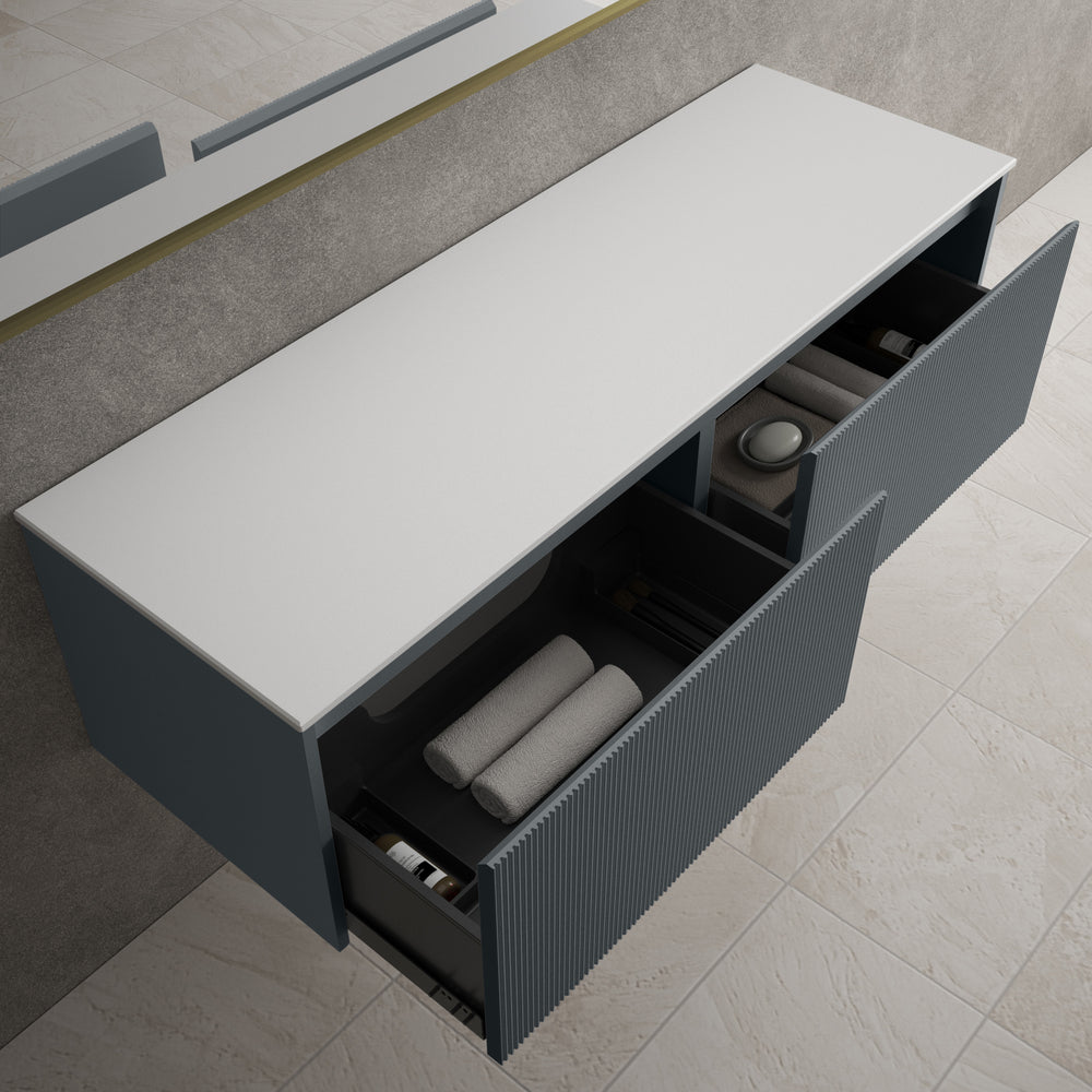 Scanalato Double Drawer Countertop Vanity Unit - Slate Grey 1400mm