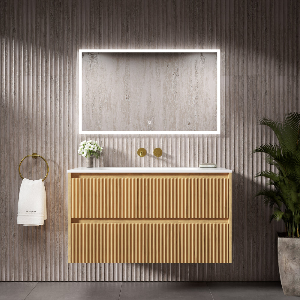 Scanalato Double Drawer Vanity Unit  With Beyondstone Basin - Oak 1000mm