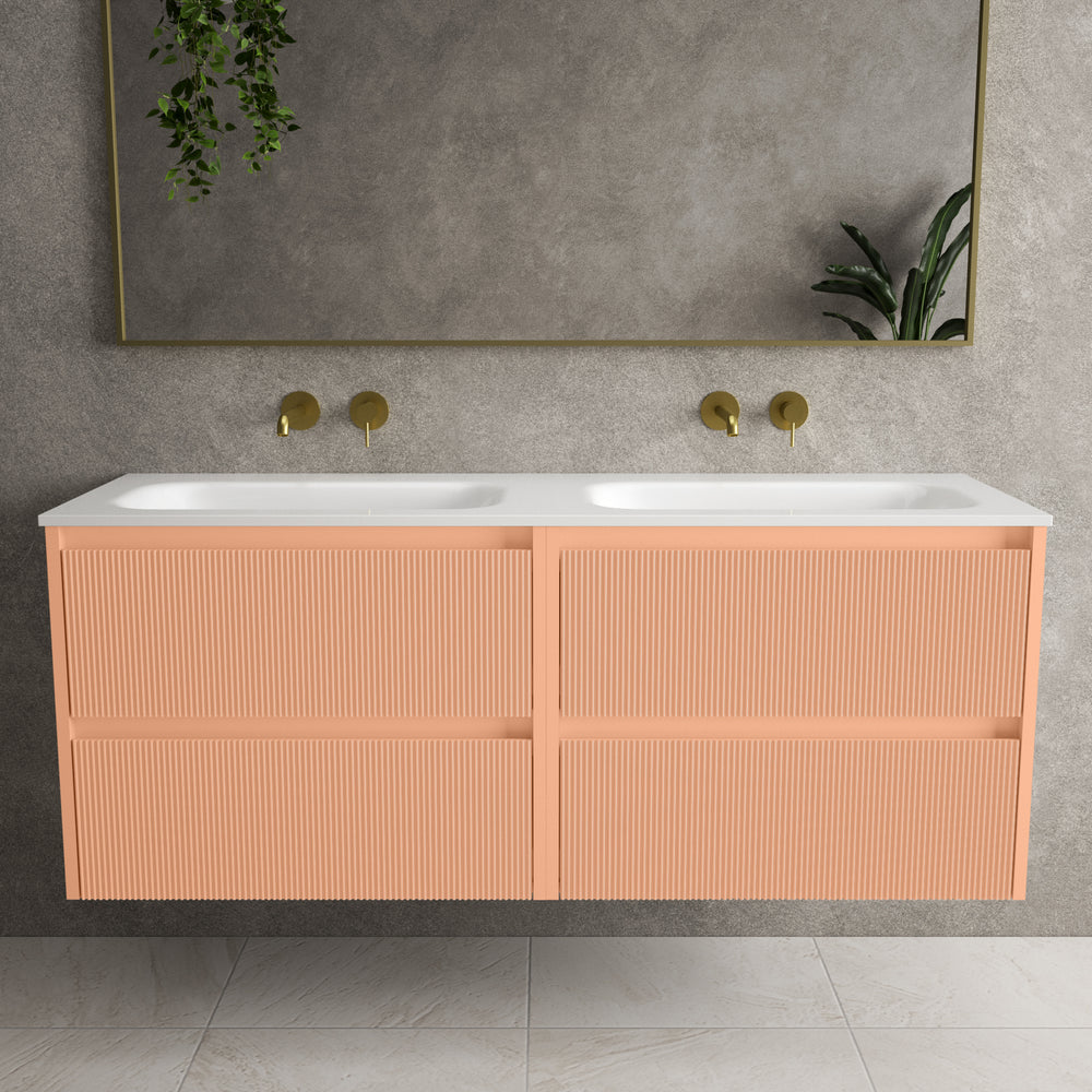 Scanalato Four Drawer Vanity Unit With Beyondstone Double Basin - Peach Fuzz 1400mm