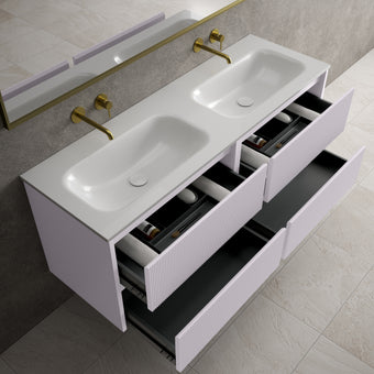 Scanalato Four Drawer Vanity Unit With Beyondstone Double Basin - Soft Violet 1400mm