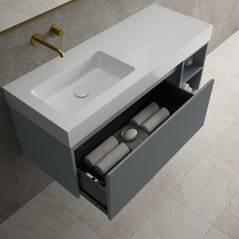 Scanalato Single Drawer Vanity Unit With Open Storage Space And Beyondstone BLOC Basin - Slate Grey 1200mm