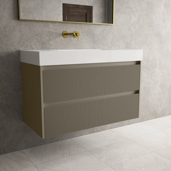 Scanalato Double Drawer Vanity Unit  With Beyondstone BLOC Basin - Soft Taupe 1000mm