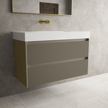 Scanalato Double Drawer Vanity Unit  With Beyondstone BLOC Basin - Soft Taupe 1000mm