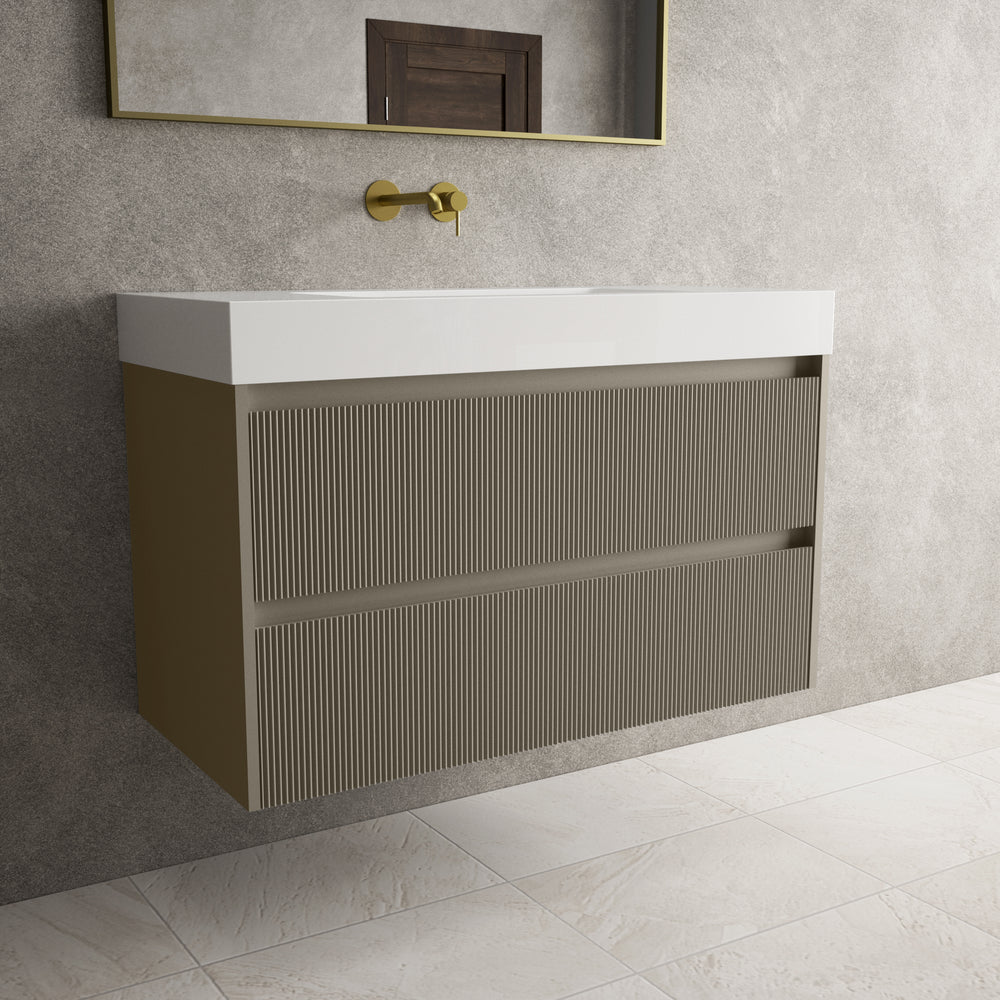 Scanalato Double Drawer Vanity Unit  With Beyondstone BLOC Basin - Soft Taupe 1000mm