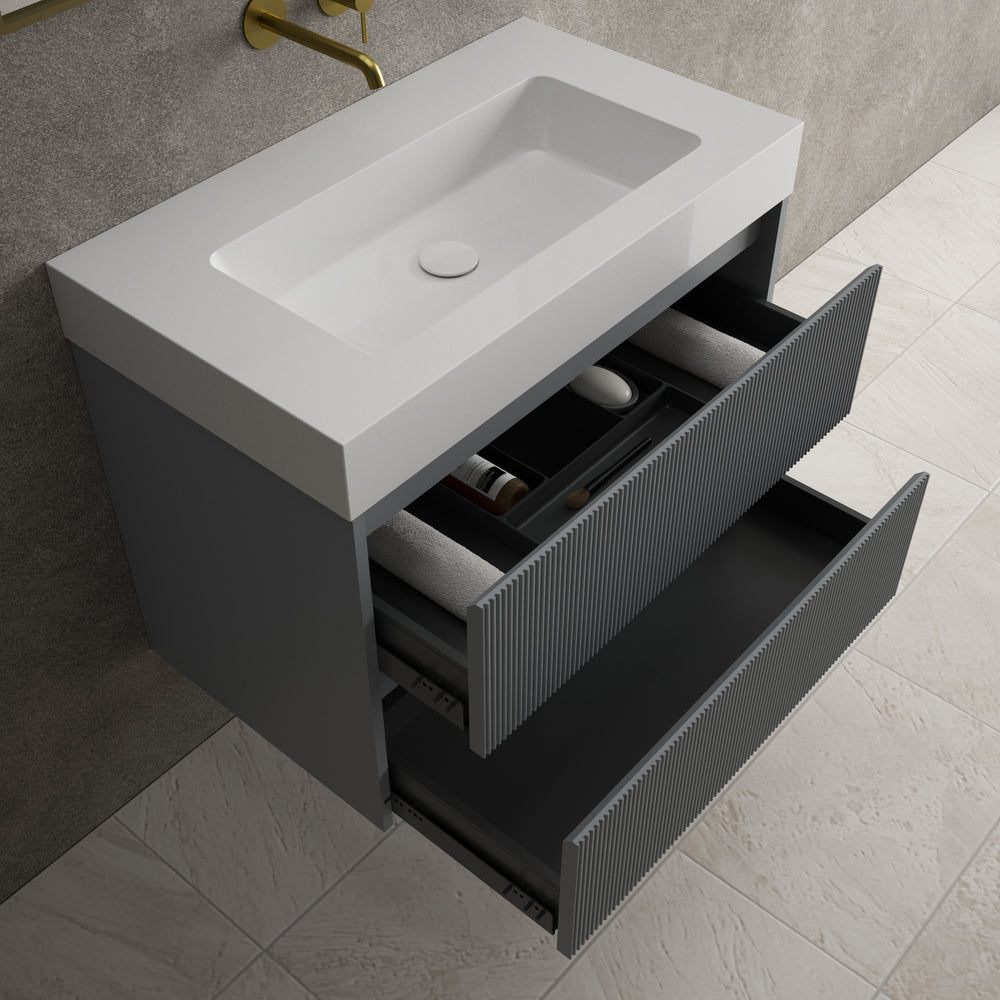 Scanalato Double Drawer Vanity Unit  With Beyondstone BLOC Basin - Dove Grey 800mm
