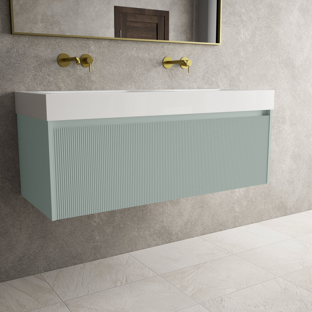 Scanalato Single Drawer Vanity Unit With Beyondstone BLOC Double Basin - Peppermint 1200mm