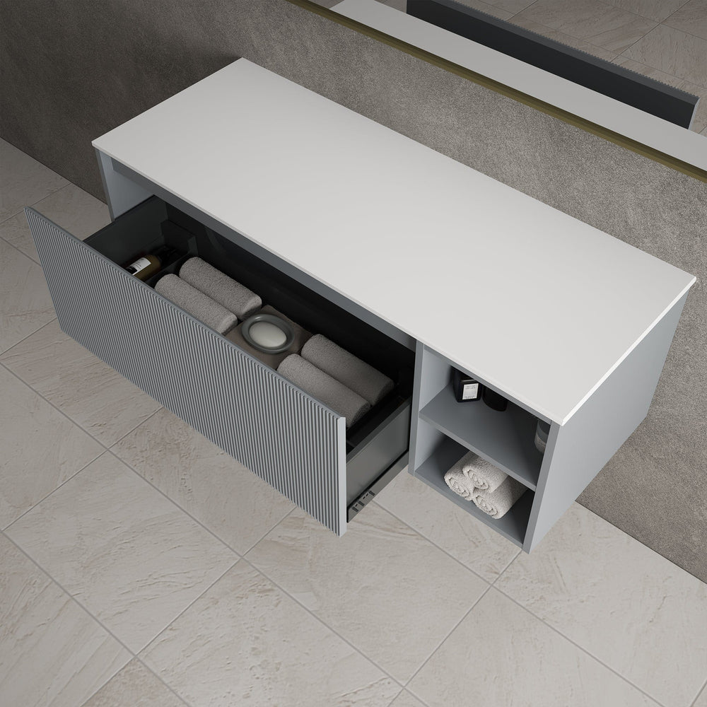 Scanalato Single Drawer Countertop Vanity Unit With Open Storage Space - Dove Grey 1200mm
