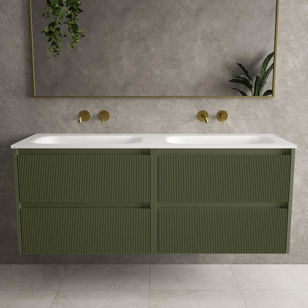 Scanalato Four Drawer Vanity Unit With Beyondstone Double Basin - Seaweed 1400mm