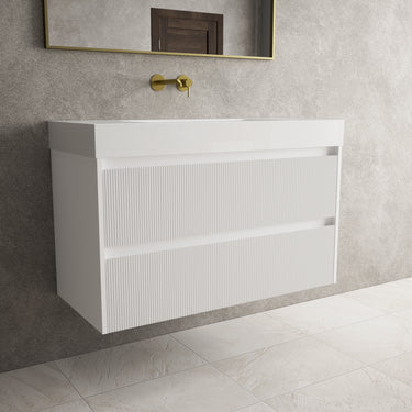 Scanalato Double Drawer Vanity Unit  With Beyondstone BLOC Basin - Pure White 1000mm