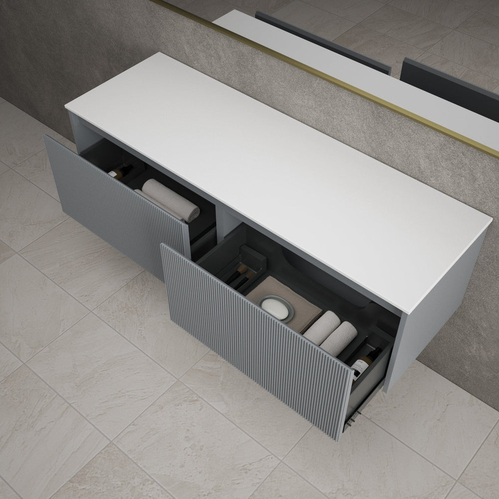 Scanalato Double Drawer Countertop Vanity Unit - Dove Grey 1400mm