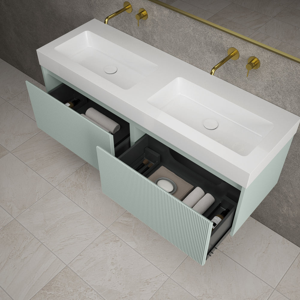Scanalato Double Drawer Vanity Unit With Beyondstone BLOC Double Basin - Peppermint 1400mm