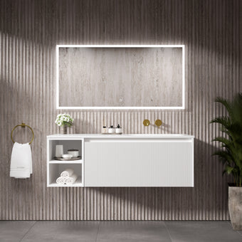 Scanalato Single Drawer Vanity Unit With Open Storage Space And Right Hand Beyondstone Basin - Pure White 1200mm