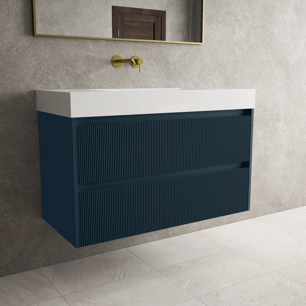Scanalato Double Drawer Vanity Unit  With Beyondstone BLOC Basin - Midnight Blue 1000mm