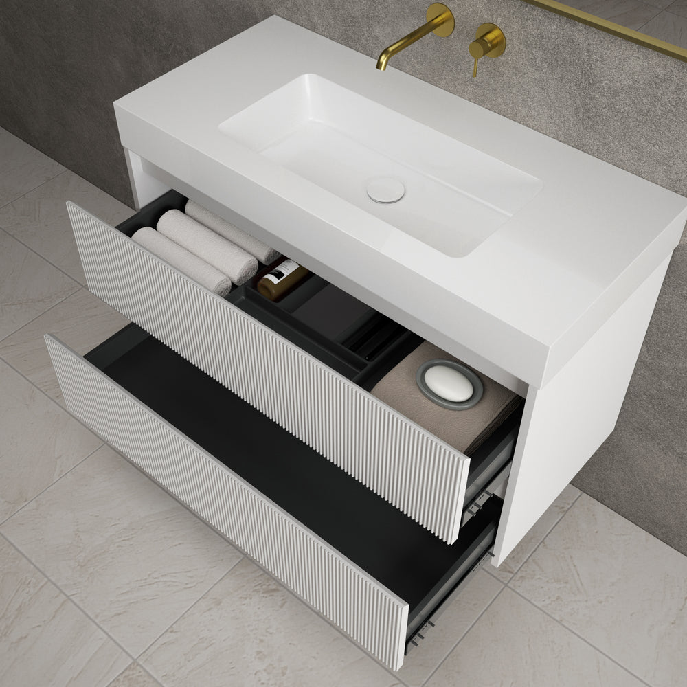 Scanalato Double Drawer Vanity Unit  With Beyondstone BLOC Basin - Soft Grey 1000mm