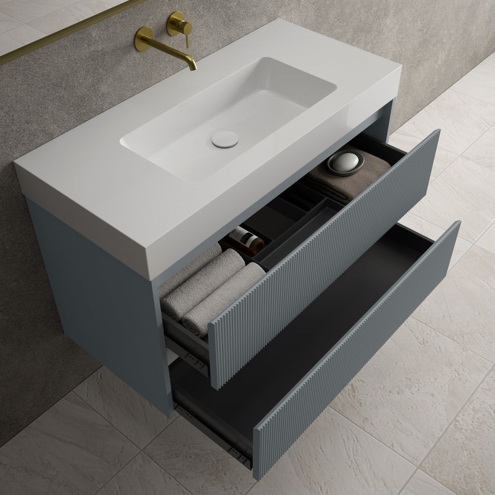 Scanalato Double Drawer Vanity Unit  With Beyondstone BLOC Basin - Slate Grey 1000mm