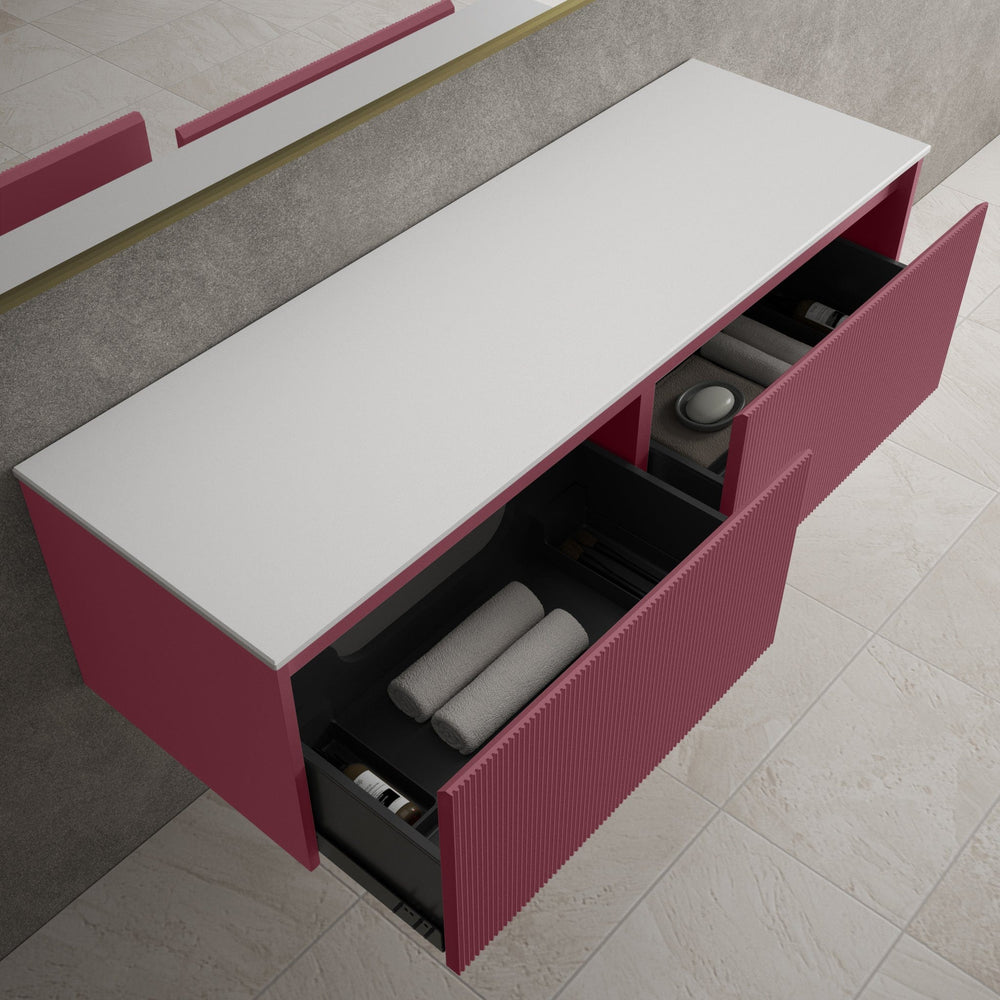 Scanalato Double Drawer Countertop Vanity Unit - Mineral Red 1400mm