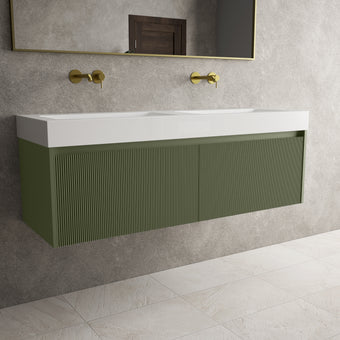 Scanalato Double Drawer Vanity Unit With Beyondstone BLOC Double Basin - Seaweed 1400mm