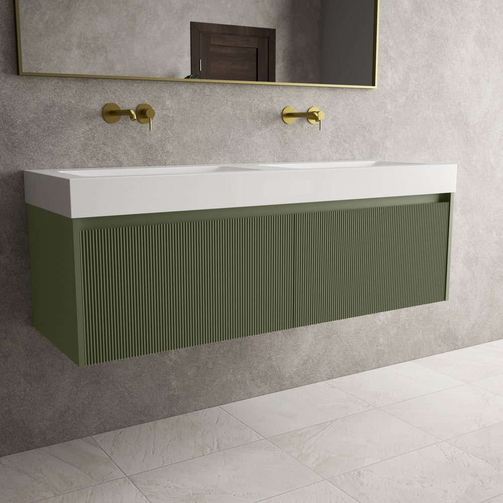 Scanalato Double Drawer Vanity Unit With Beyondstone BLOC Double Basin - Seaweed 1400mm