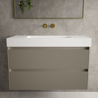 Scanalato Double Drawer Vanity Unit  With Beyondstone BLOC Basin - Soft Taupe 1000mm