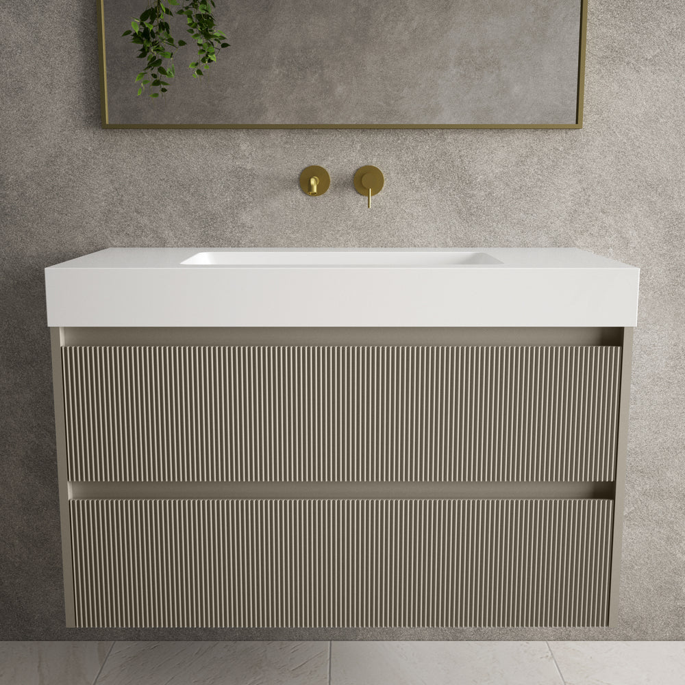 Scanalato Double Drawer Vanity Unit  With Beyondstone BLOC Basin - Soft Taupe 1000mm