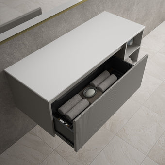 Scanalato Single Drawer Countertop Vanity Unit With Open Storage Space - Rich Taupe 1200mm
