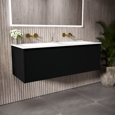Scanalato Single Drawer Vanity Unit With Beyondstone Double Basin - Pure Black 1200mm