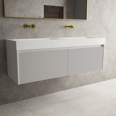 Scanalato Double Drawer Vanity Unit With Beyondstone BLOC Double Basin - Soft Grey 1400mm