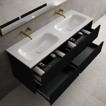 Scanalato Four Drawer Vanity Unit With Beyondstone Double Basin - Pure Black 1400mm