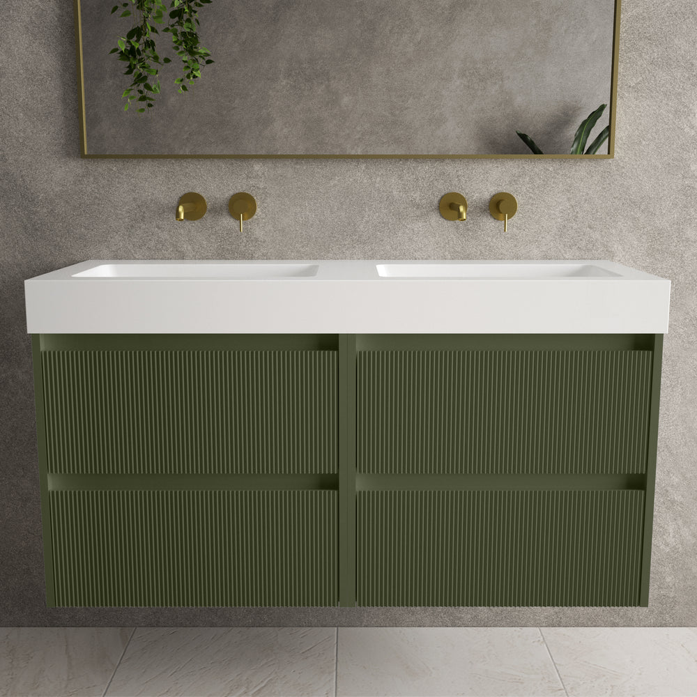 Scanalato Four Drawer Vanity Unit With Beyondstone BLOC Double Basin - Seaweed 1200mm