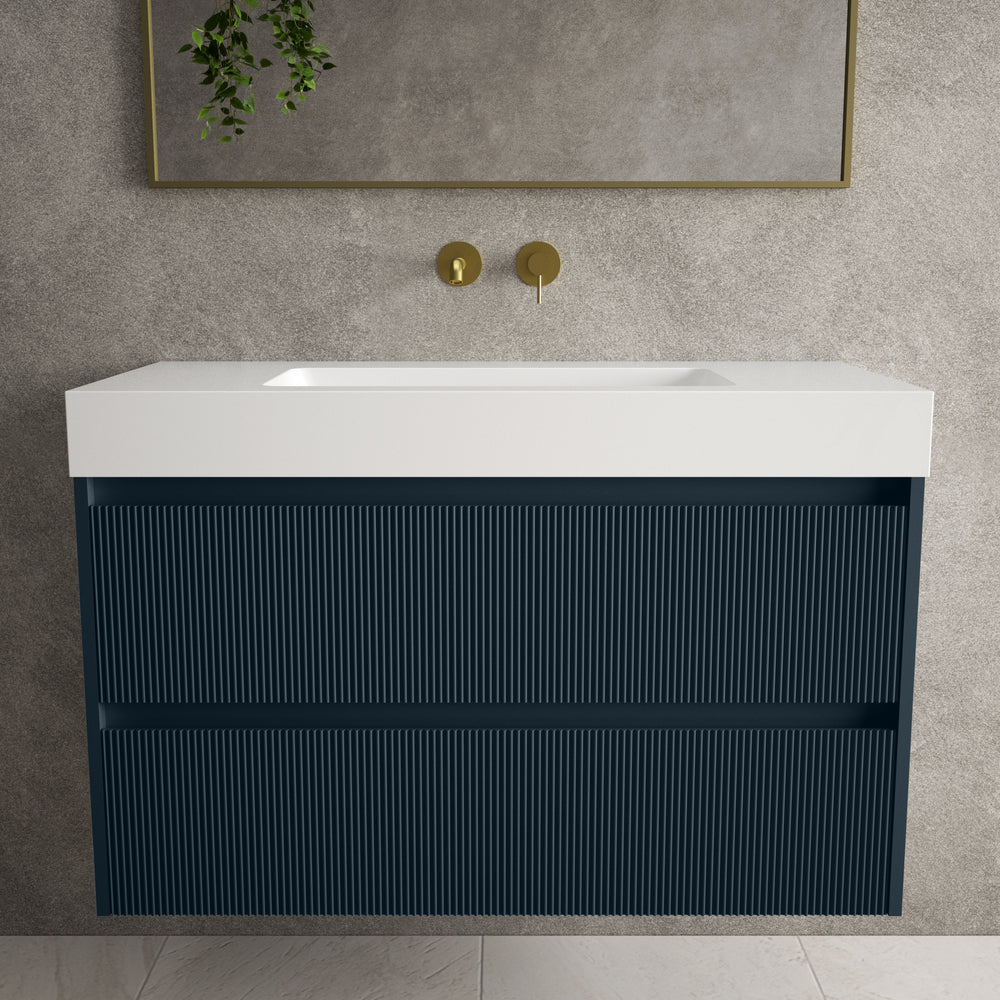 Scanalato Double Drawer Vanity Unit  With Beyondstone BLOC Basin - Midnight Blue 1000mm