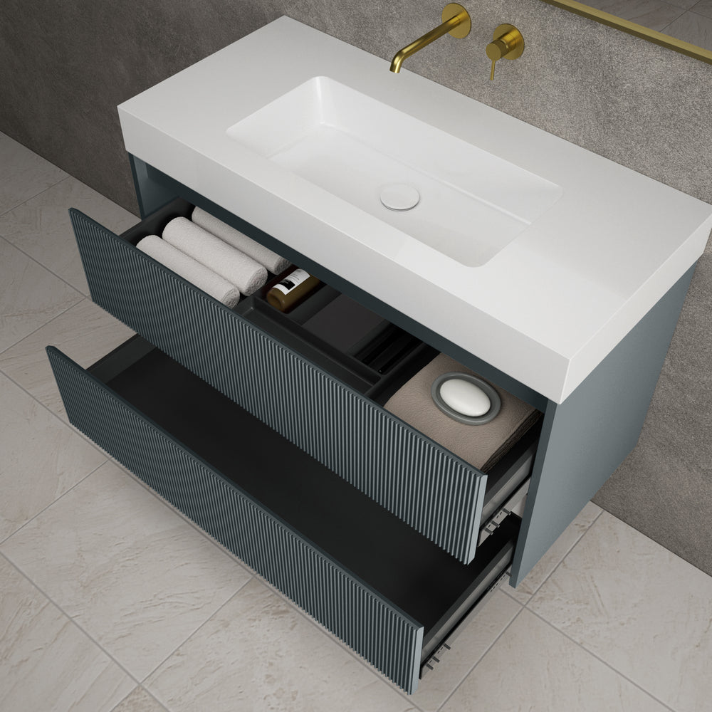Scanalato Double Drawer Vanity Unit  With Beyondstone BLOC Basin - Anthracite 1000mm