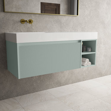 Scanalato Single Drawer Vanity Unit With Open Storage Space And Beyondstone BLOC Basin - Peppermint 1200mm