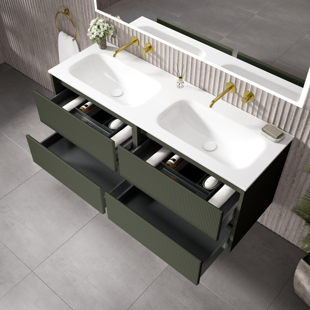 Scanalato Four Drawer Vanity Unit With Beyondstone Double Basin - Pistachio 1400mm