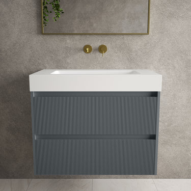 Scanalato Double Drawer Vanity Unit  With Beyondstone BLOC Basin - Slate Grey 800mm