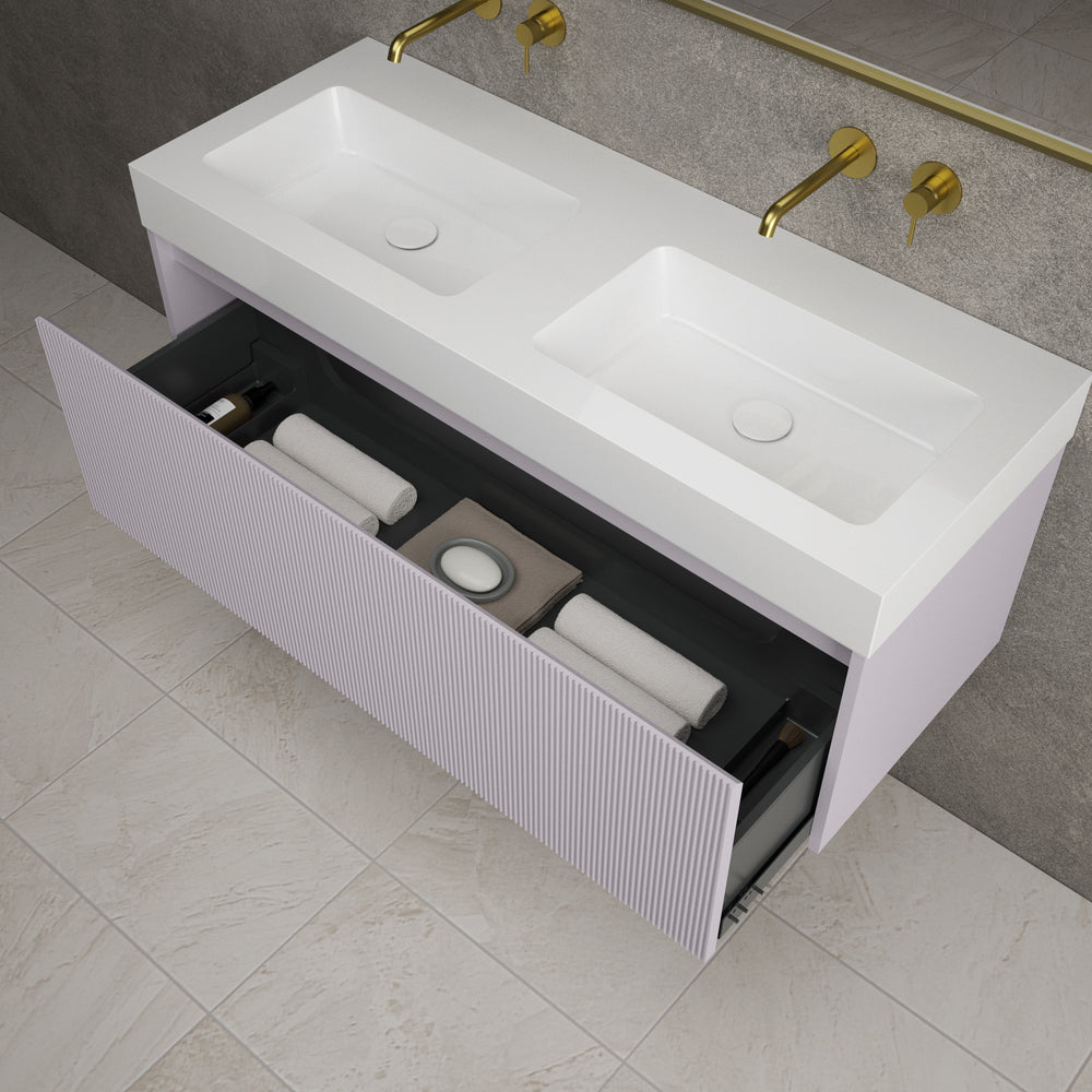 Scanalato Single Drawer Vanity Unit With Beyondstone BLOC Double Basin - Soft Violet 1200mm