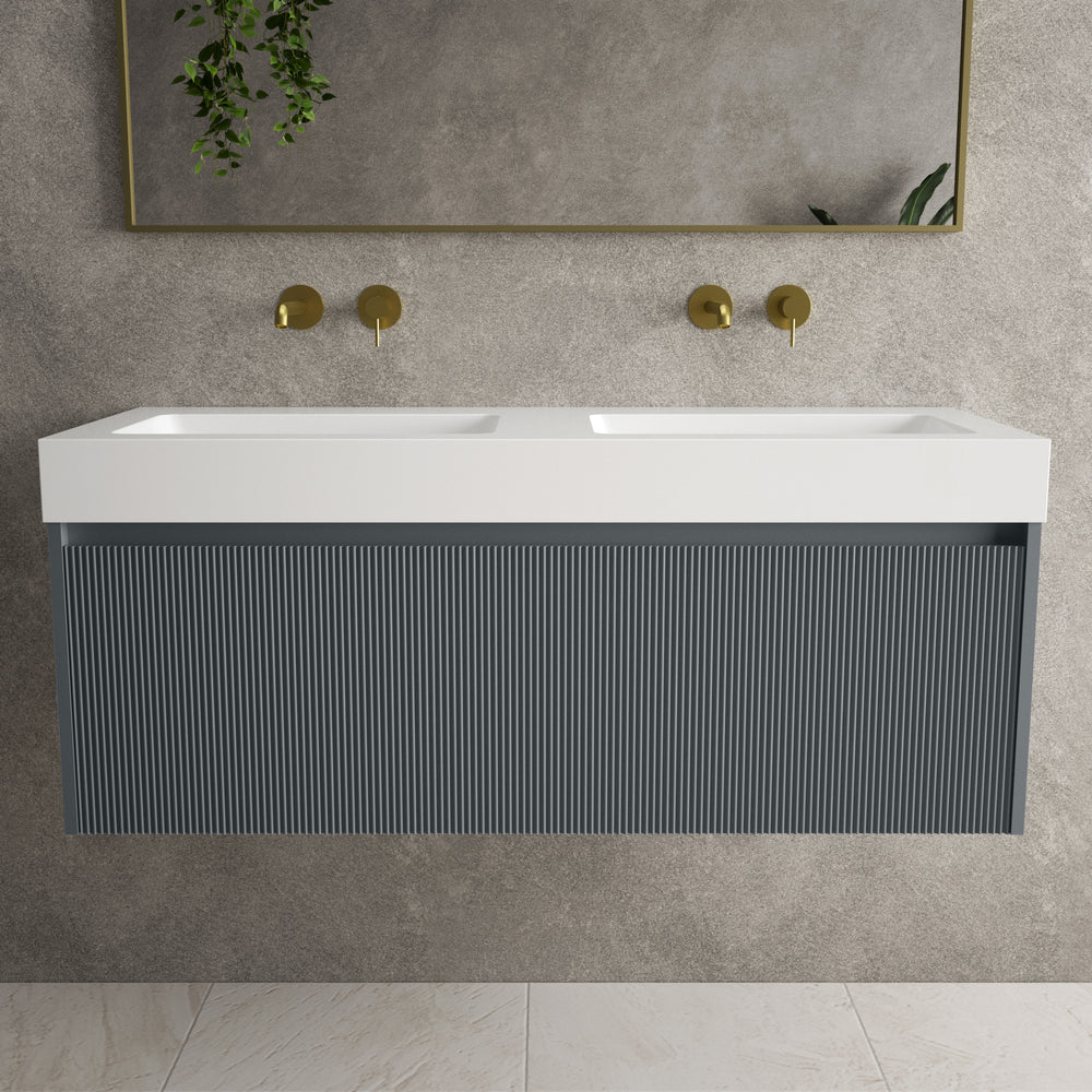 Scanalato Single Drawer Vanity Unit With Beyondstone BLOC Double Basin - Slate Grey 1200mm